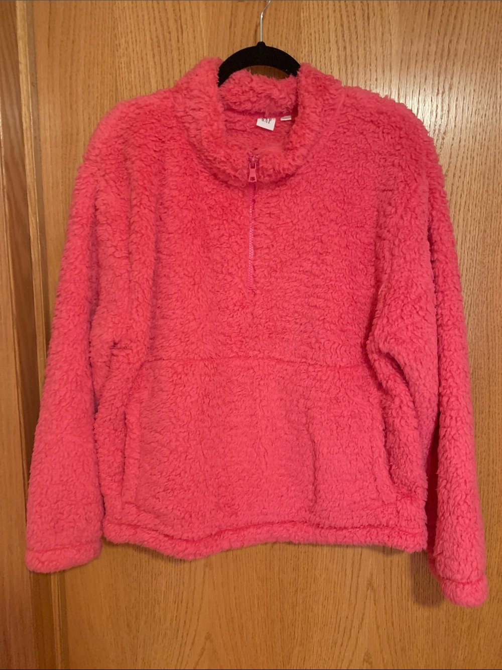 GAP Plush Quarter-Zip Teddy Sweater - Coral Pink